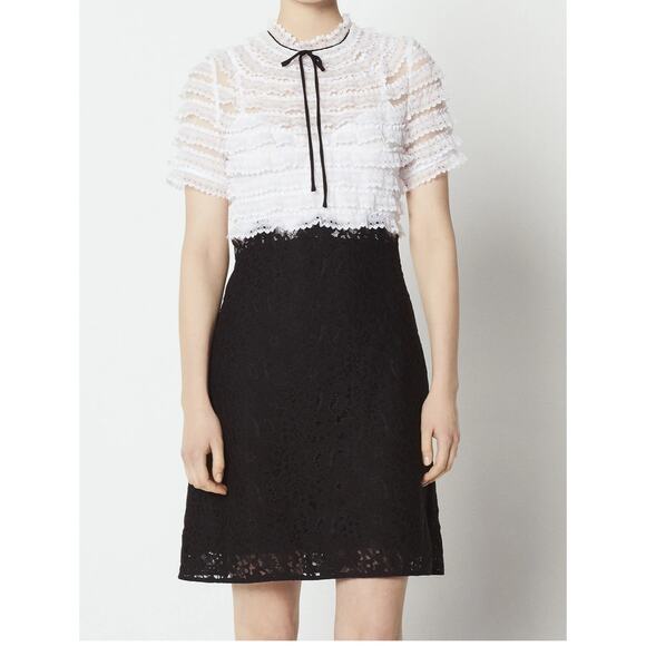 Sandro Paris Two Toned Black and White Lace and Silk Dress - size 4 (36) - Picture 1 of 12